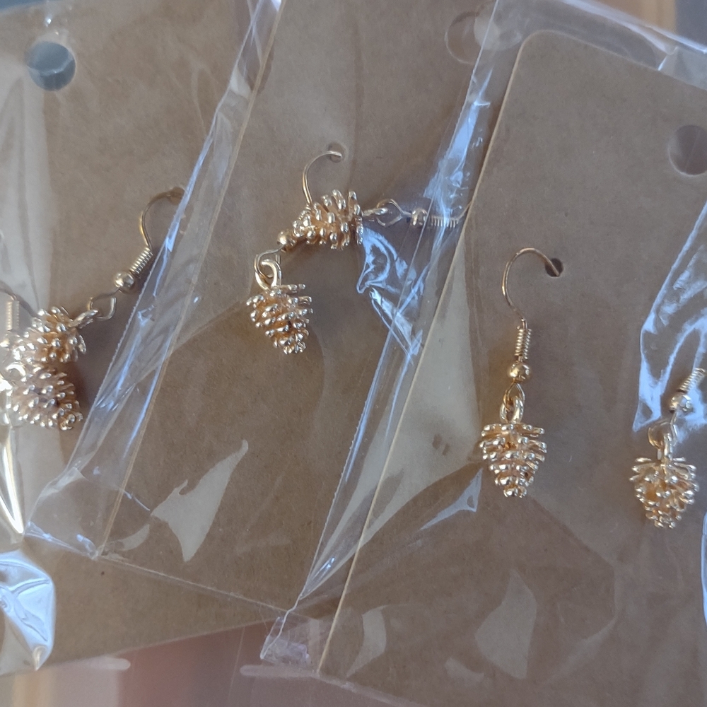 3 Handmade Gold Tone Petite Pinecone Earring Sets